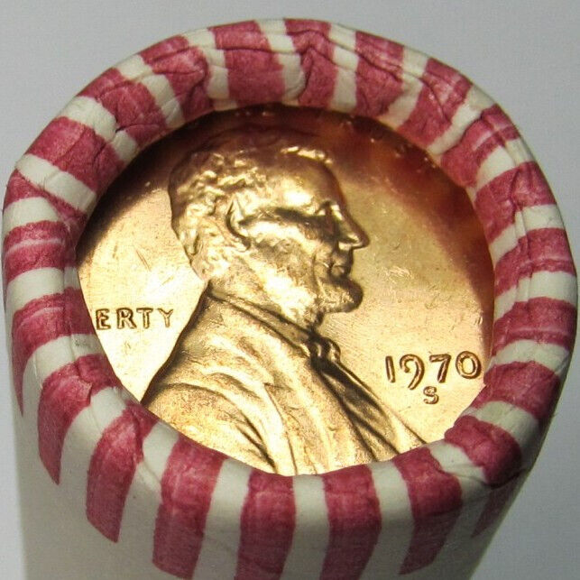 1970-S Lincoln Cents/Memorial Penny OBW BU Roll of Uncirculated Pennies 50 Coins