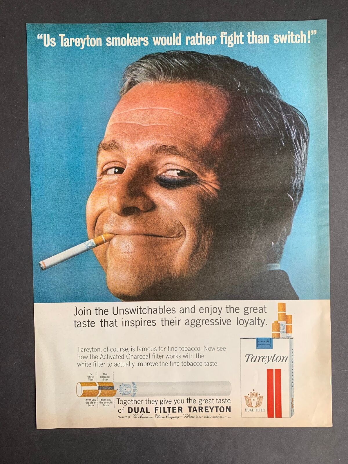 Vintage 1963 Tareyton Cigarettes Print Ad