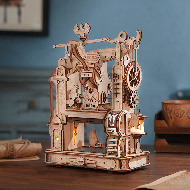 ROKR 3D Wooden Puzzle Printing Press Mechanical Gears Model Teen Xmas Gift LK602