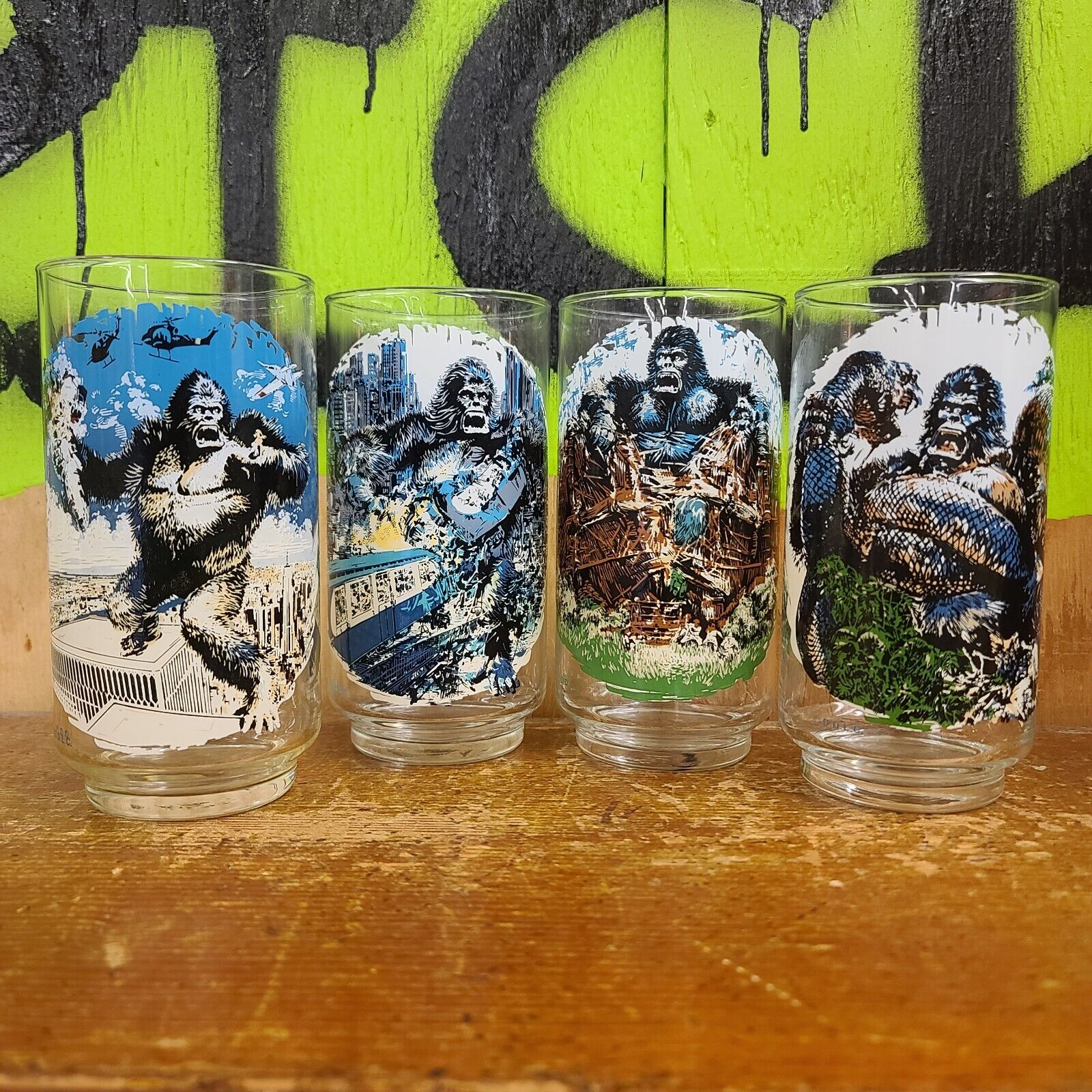 Vintage 1976 King Kong Drinking Glasses Drinkware Set of 4