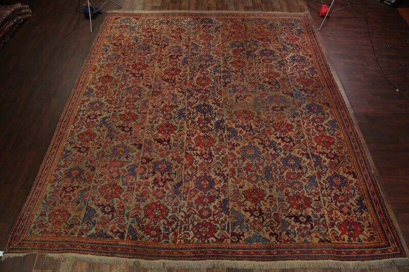 Pre-1900 Antique Oushak Turkish Palace Sized Rug 14x16 Handmade Wool Carpet