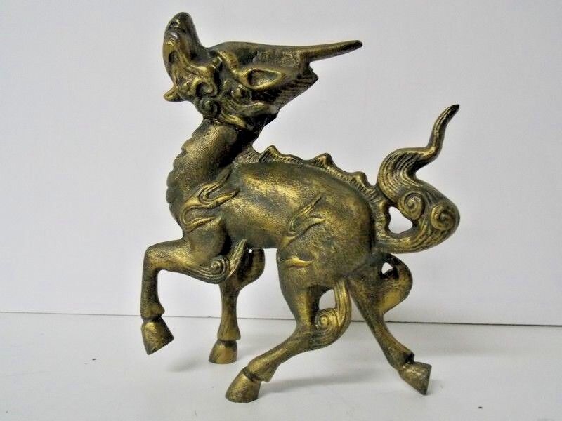 Bronze Foo Dog Unicorn Statue Antique? Heavy Detailed Very Ornate Pre-owned