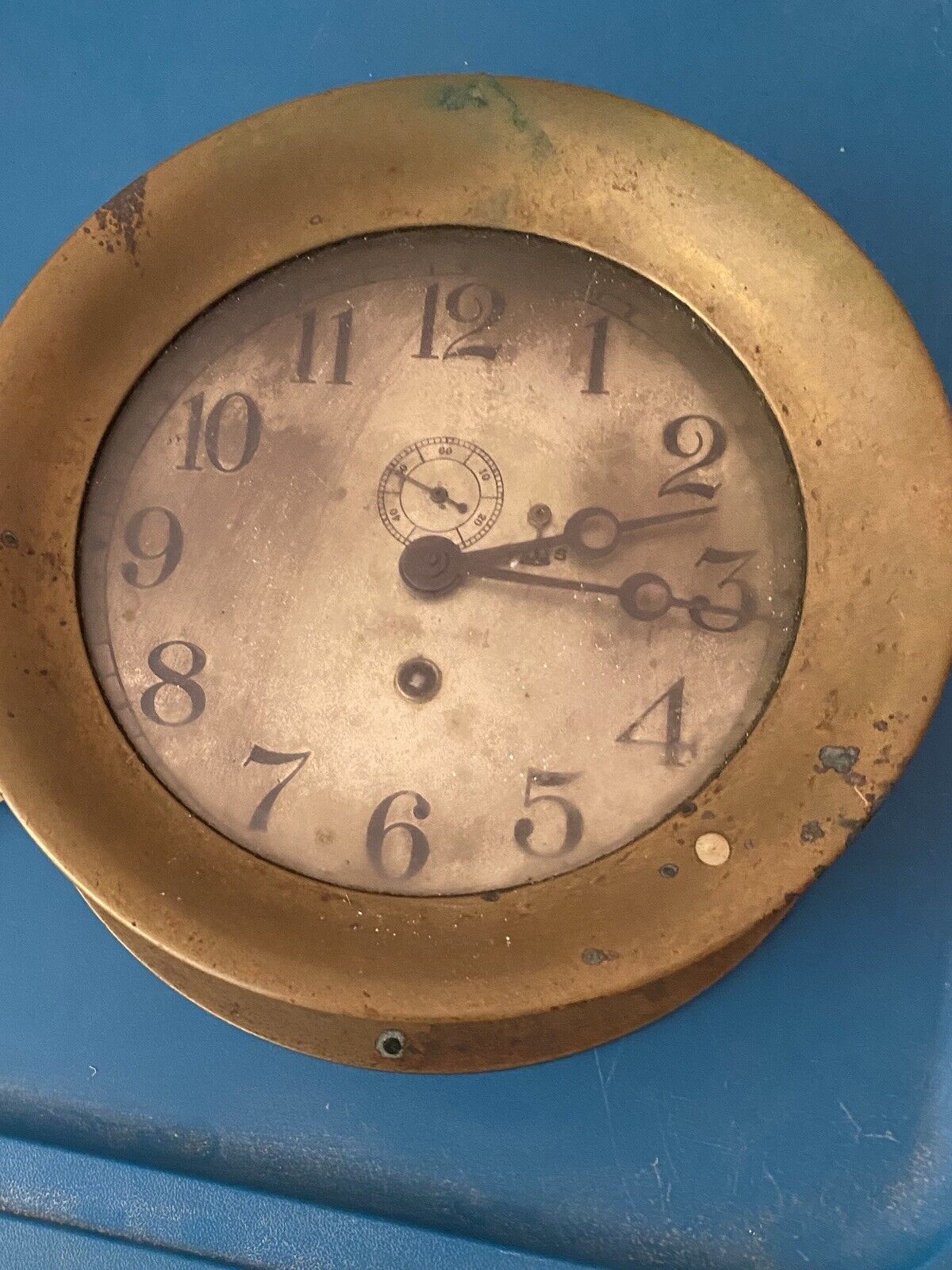 Antique Chelsea Clock Company 6 3/4” Marine Mechanical Clock 1905-1919 Era.