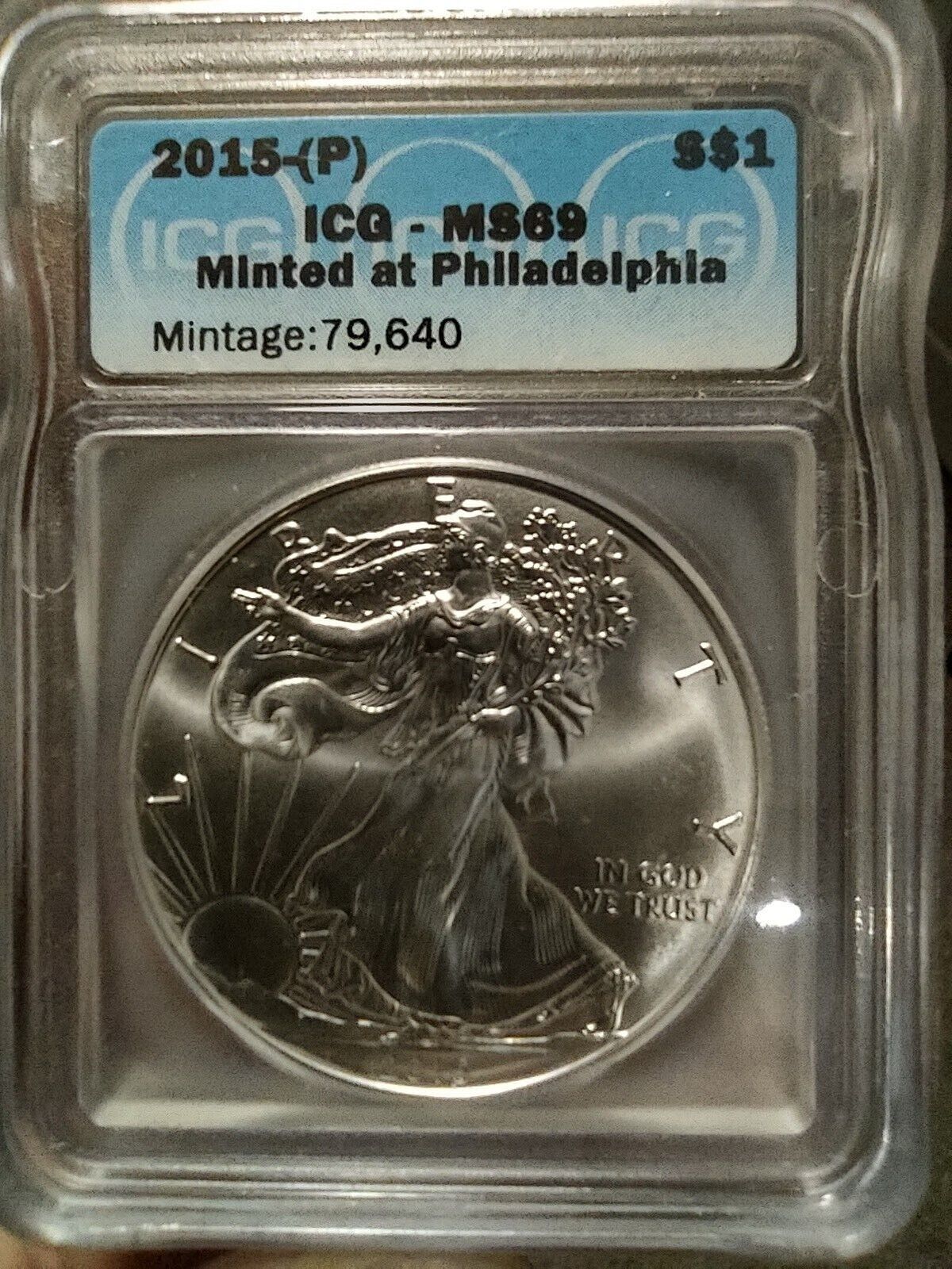 2015-(P) Minted at Philadelphia $1 American Silver Eagle ICG MS69 Mintage 79,640