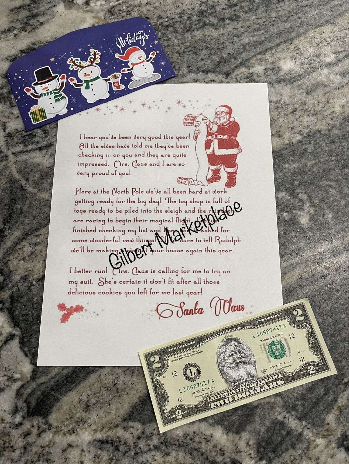 The Santa Claus U.S. $2 Dollar Bill Money \