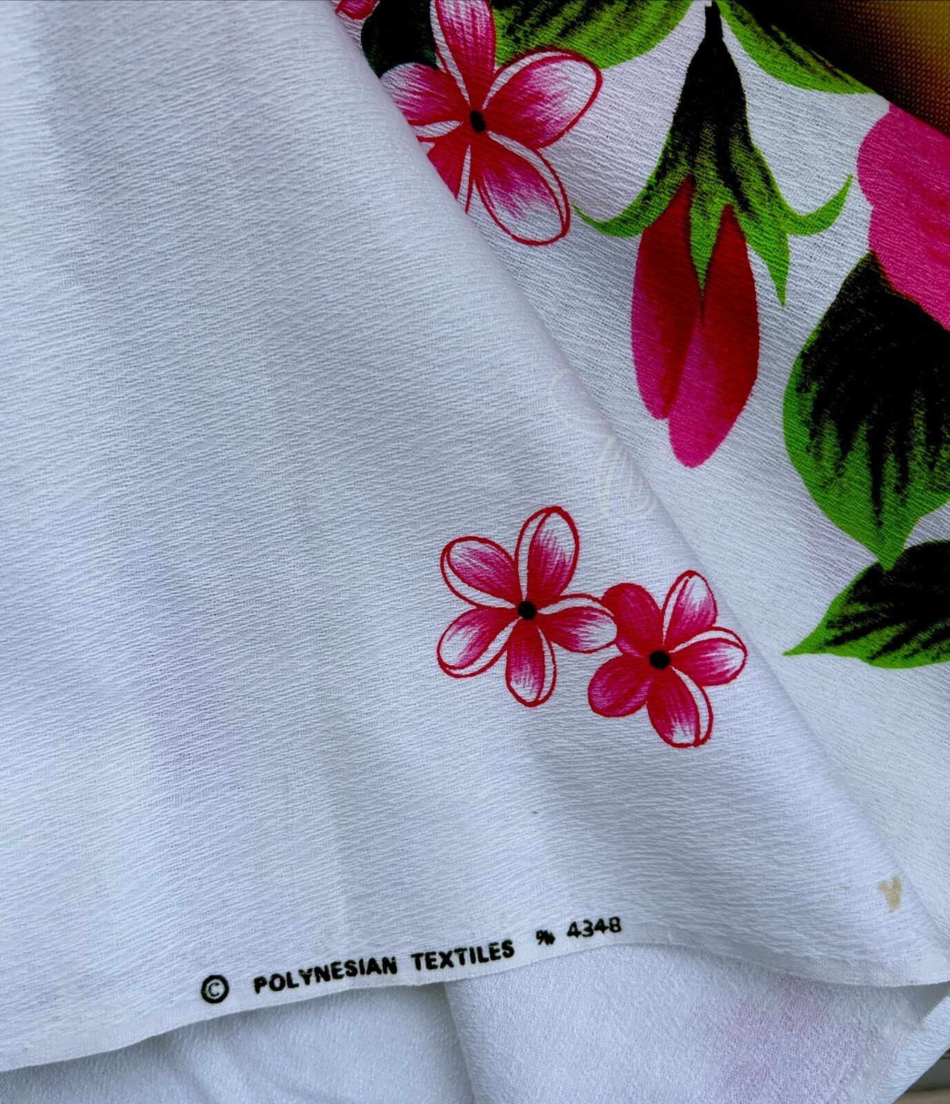 Vintage Polynesian Textiles Pink Hibiscus Fabric #4383 Hawaiian 43” X 92”
