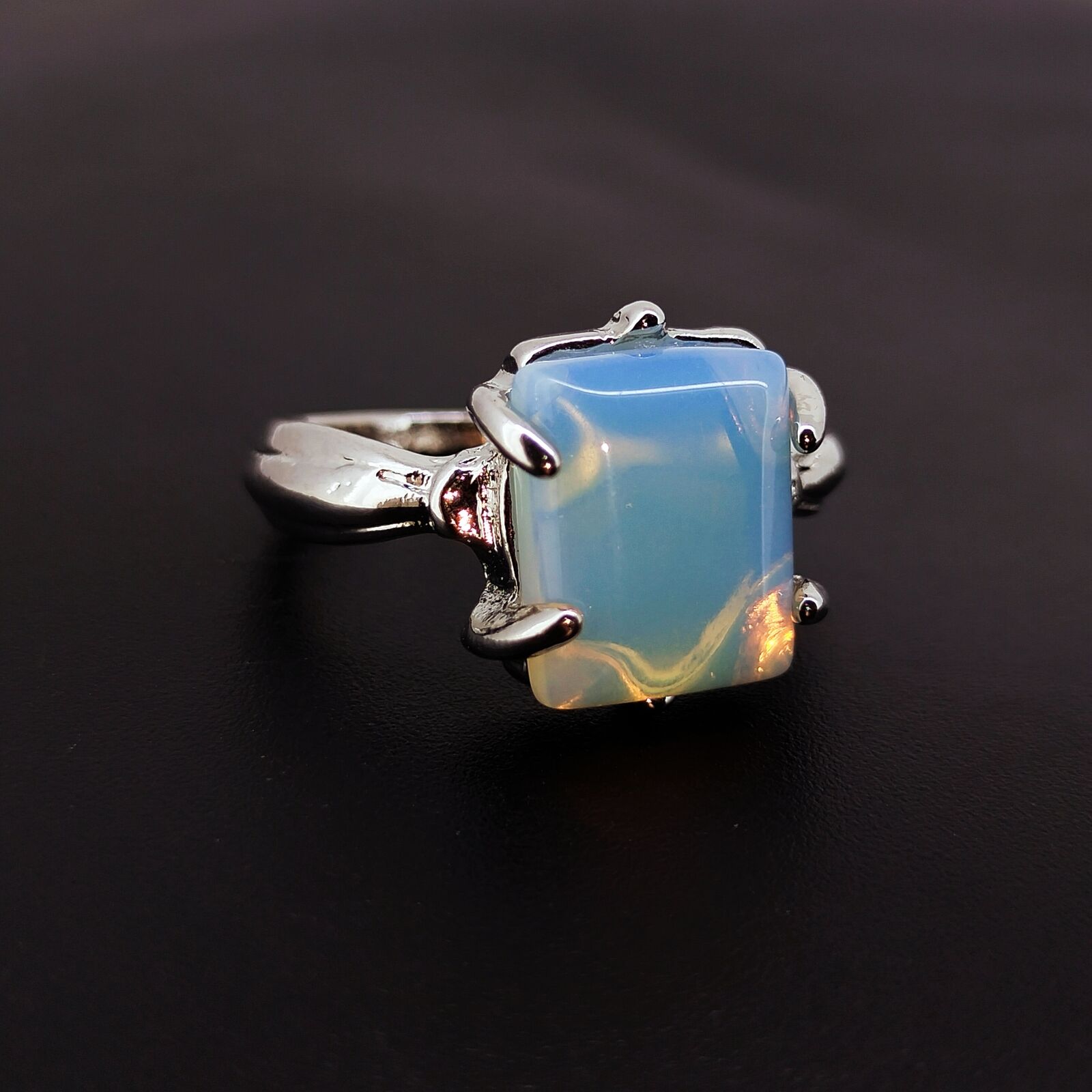 Natural Blue Fire Opal 12X9 MM 925 Sterling Silver Plated Handmade Ring Size 9