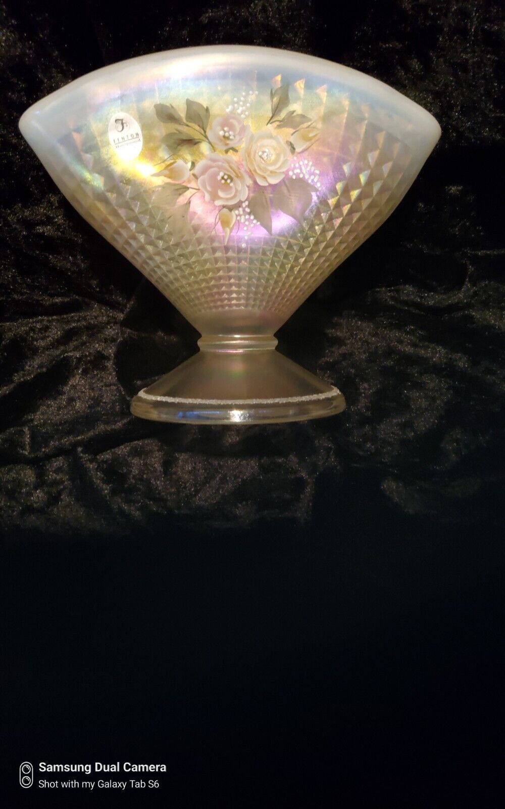 GORGEOUS Vintage Fenton Iridescent French Opalescent Fan Vase Hand Painted...