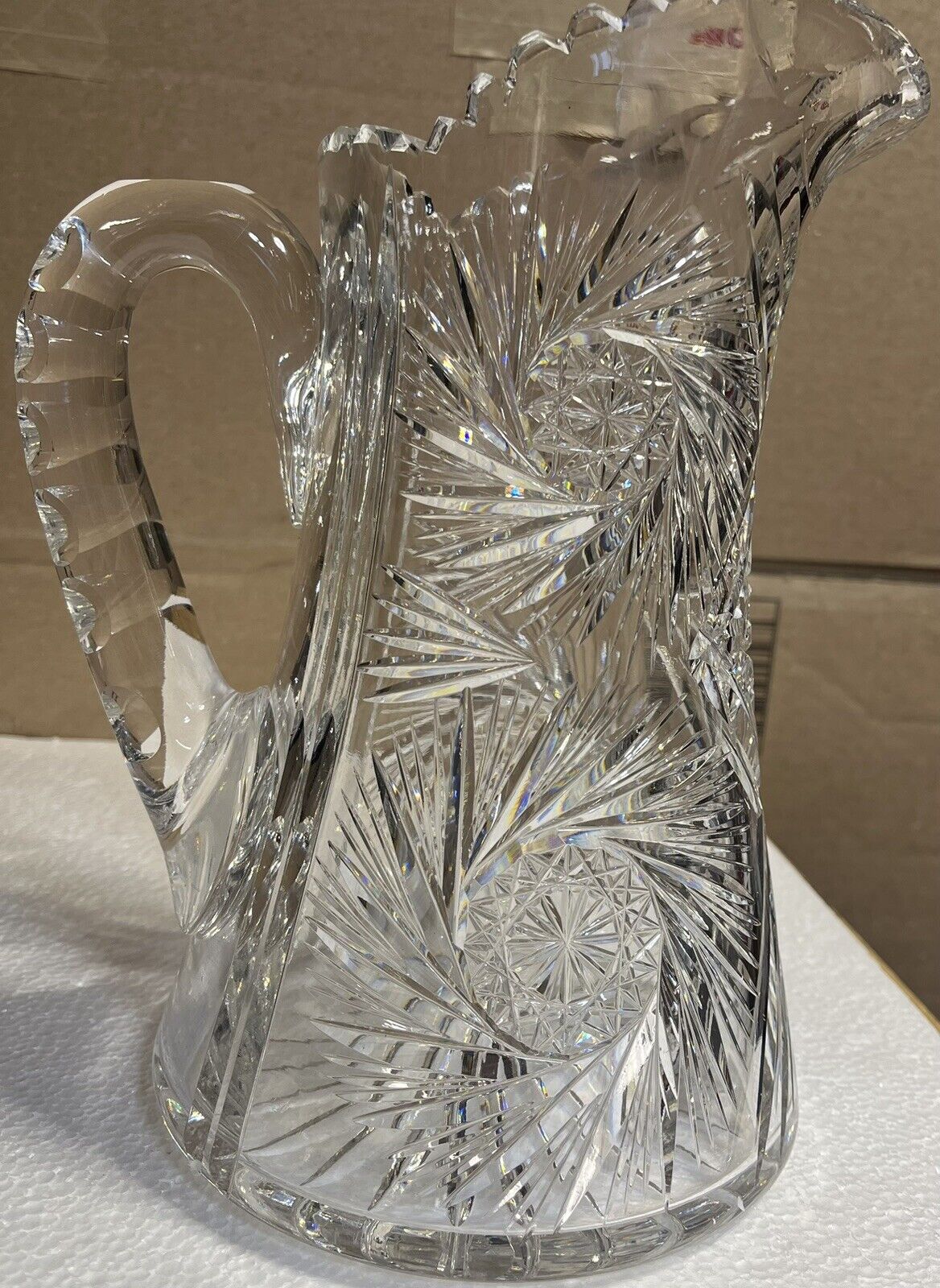 Antique American Brilliant Period ABP Cut Crystal Glass Pitcher 1876-1914