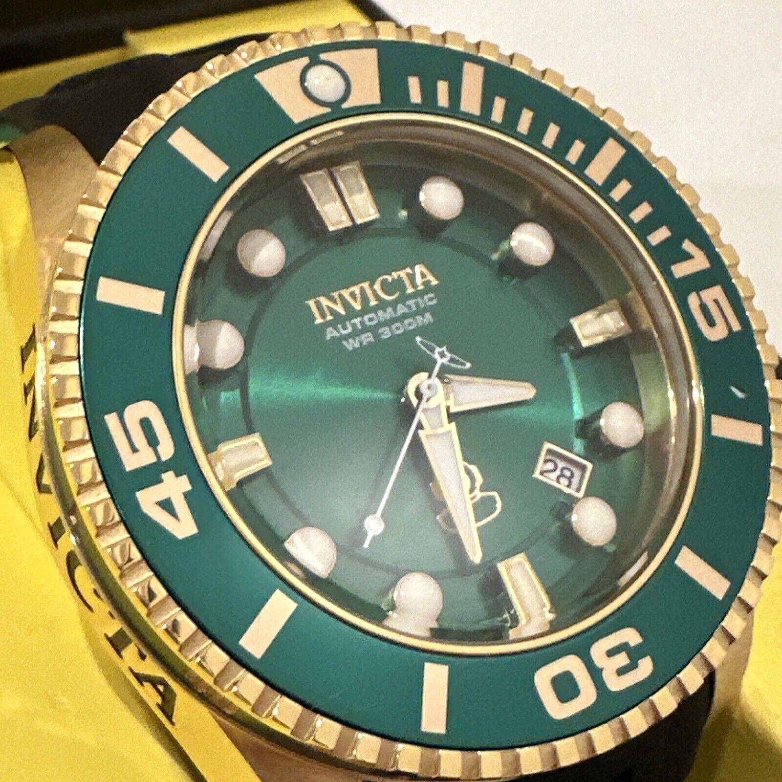 Invicta Men\'s Watch 20202 Automatic Grand Diver Dial Gold Black Rubber Band 47mm