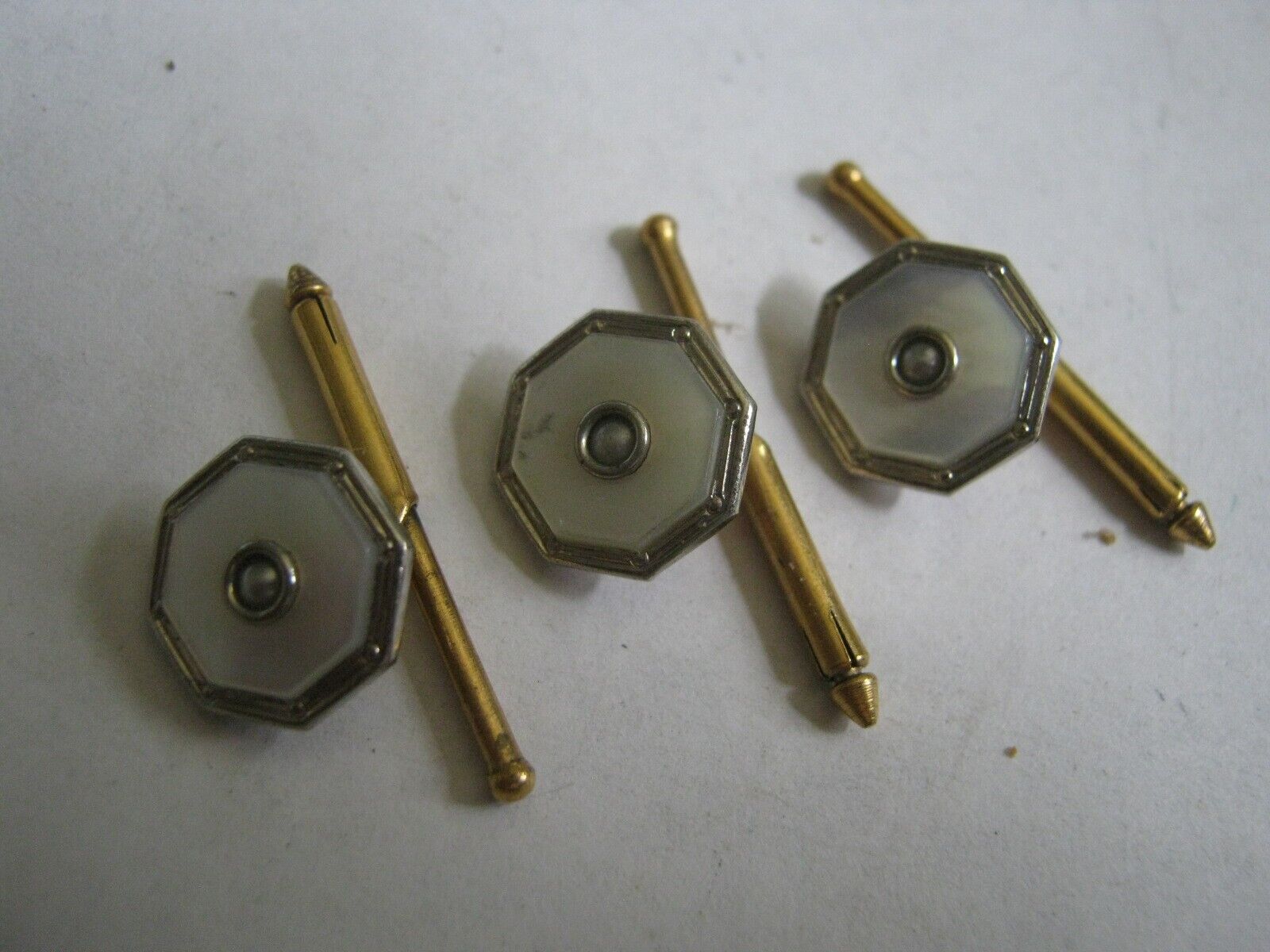 (3) 1930s-40s VOGUE Tuxedo Studs, Mother of and Seed Pearl Octagons
