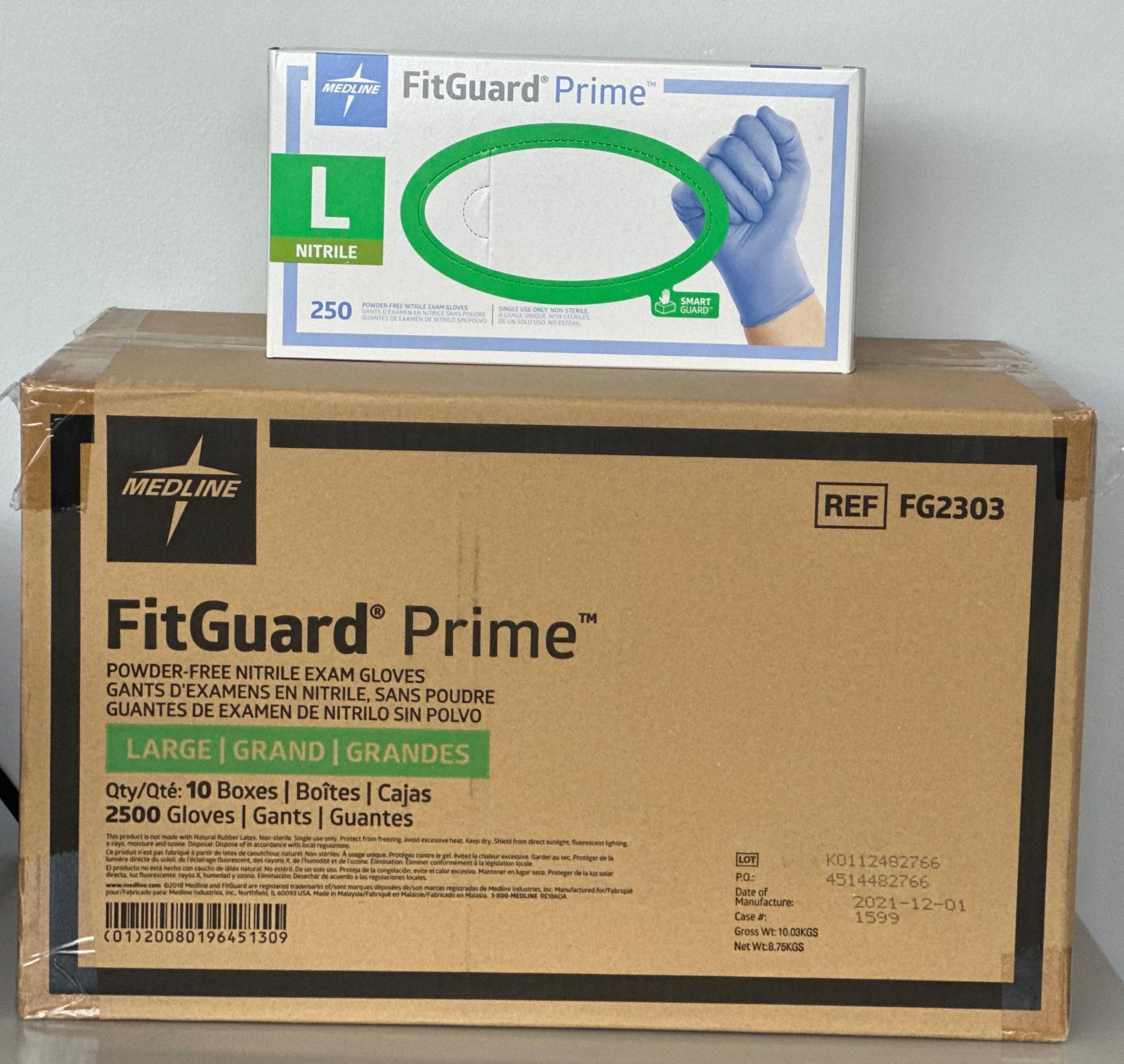 Medline FitGuard Prime Nitrile Exam Glove Size L 2500Ct
