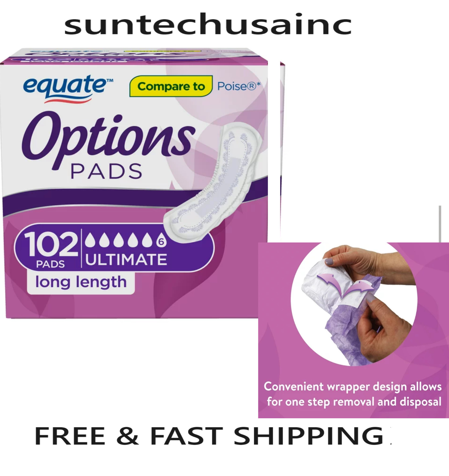 Equate Options Women's Ultimate-Long Incontinence Pads, 102 Count 