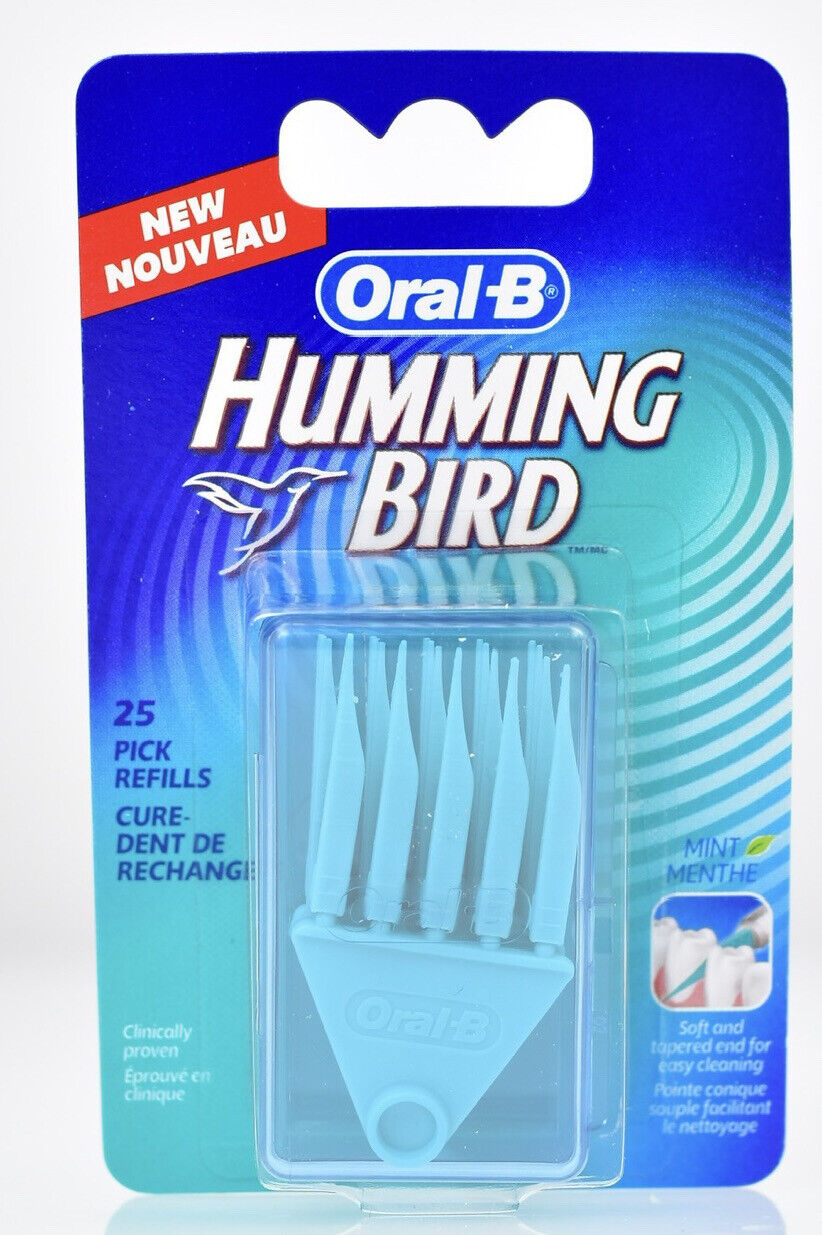 New Oral-B Hummingbird Picks 25 Count MINT Refill Pack Tooth Soft Heads Humming
