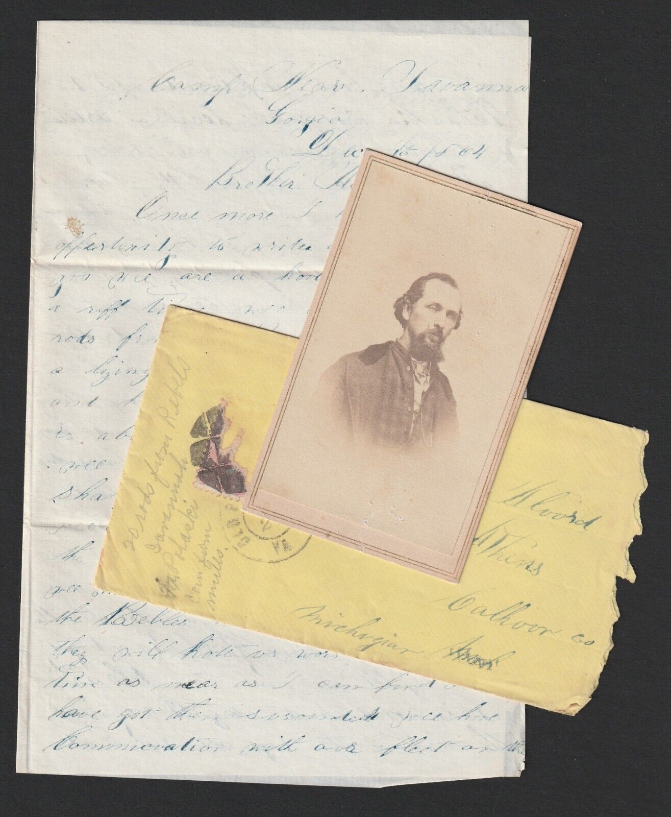 RARE Civil War Letter & Photo- IDd Soldier to Brother 1864 Savannah GA 13th MIch