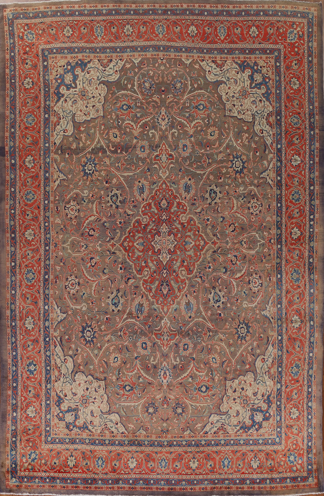 Vintage Brown/ Orange Wool Saroouk Handmade Living Room Area Rug 9x13 Carpet