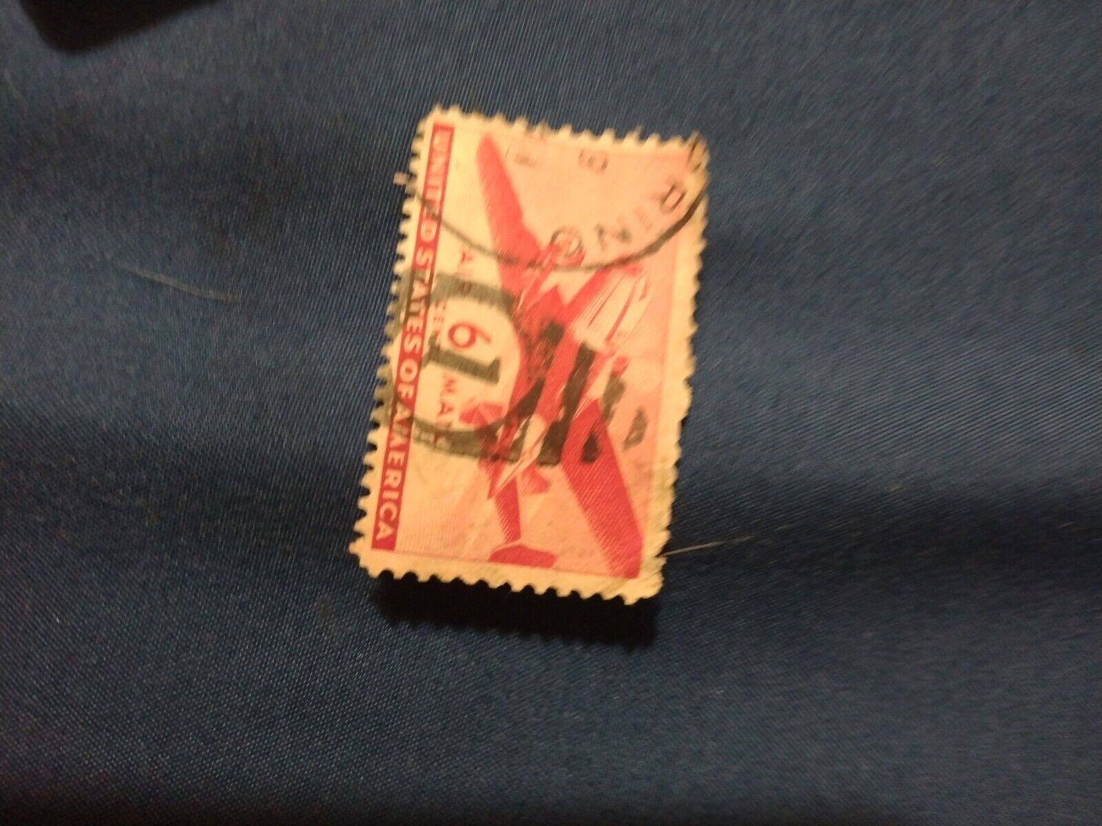 VINTAGE ~ AIR MAIL ~ Red 6 Cent Stamp ~ Cancelled/Posted ~ c.1941 ~ 005