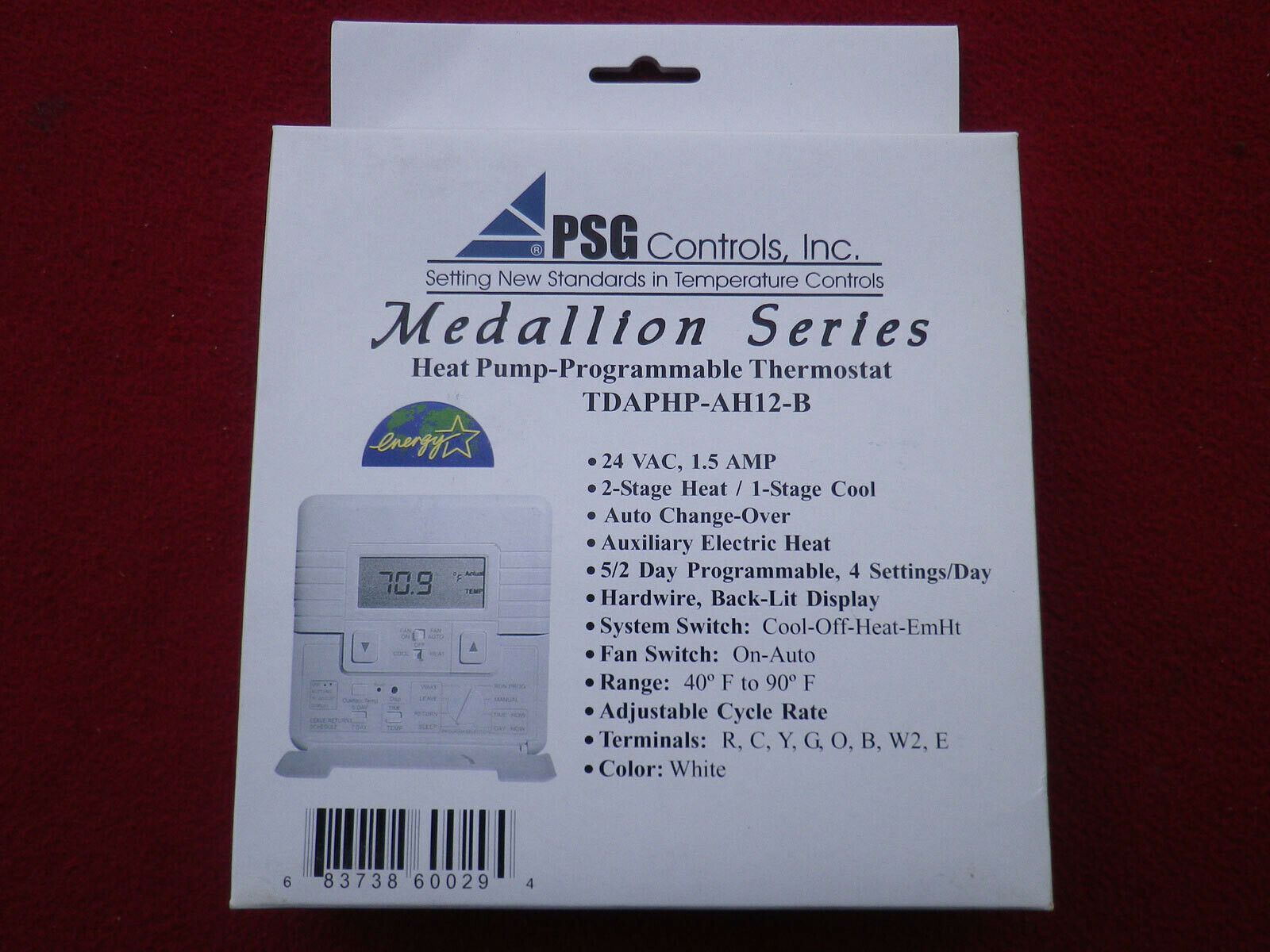 PSG Controls Heat Pump-Programmable Thermostat Medallion Series TDAPHP-AH12-B