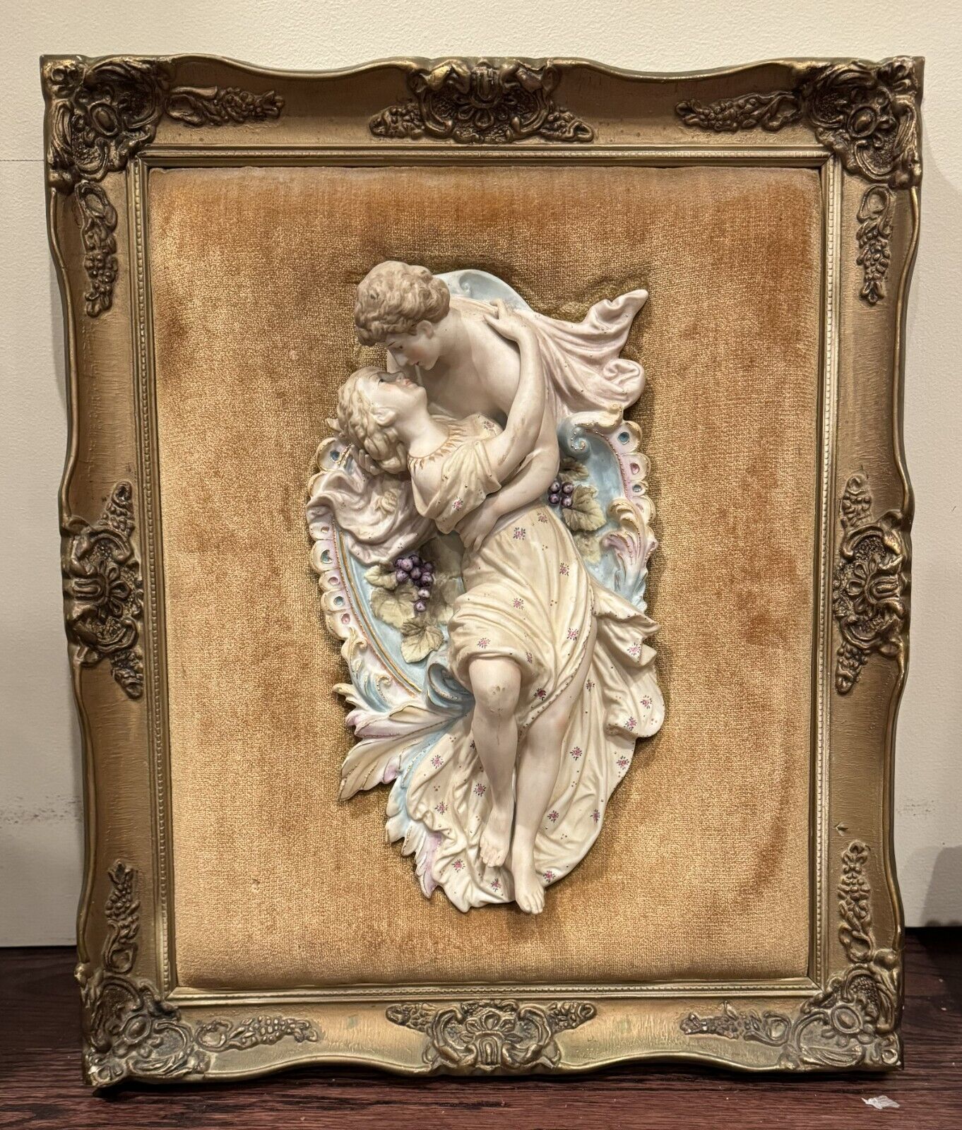 Antique Capodimonte Porcelain Bisque Mounted Sculptural Wall Hanging