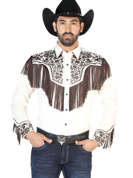 Men\'s El General Fringe Embroidered Western Shirt Long Sleeve No.15