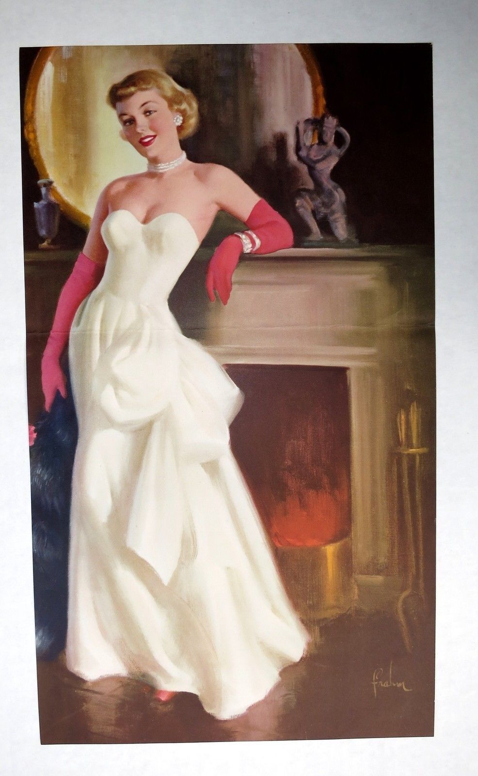 1950s Pinup Girl Picture Girl by Art Frahm Blond in White Dress Red Gloves