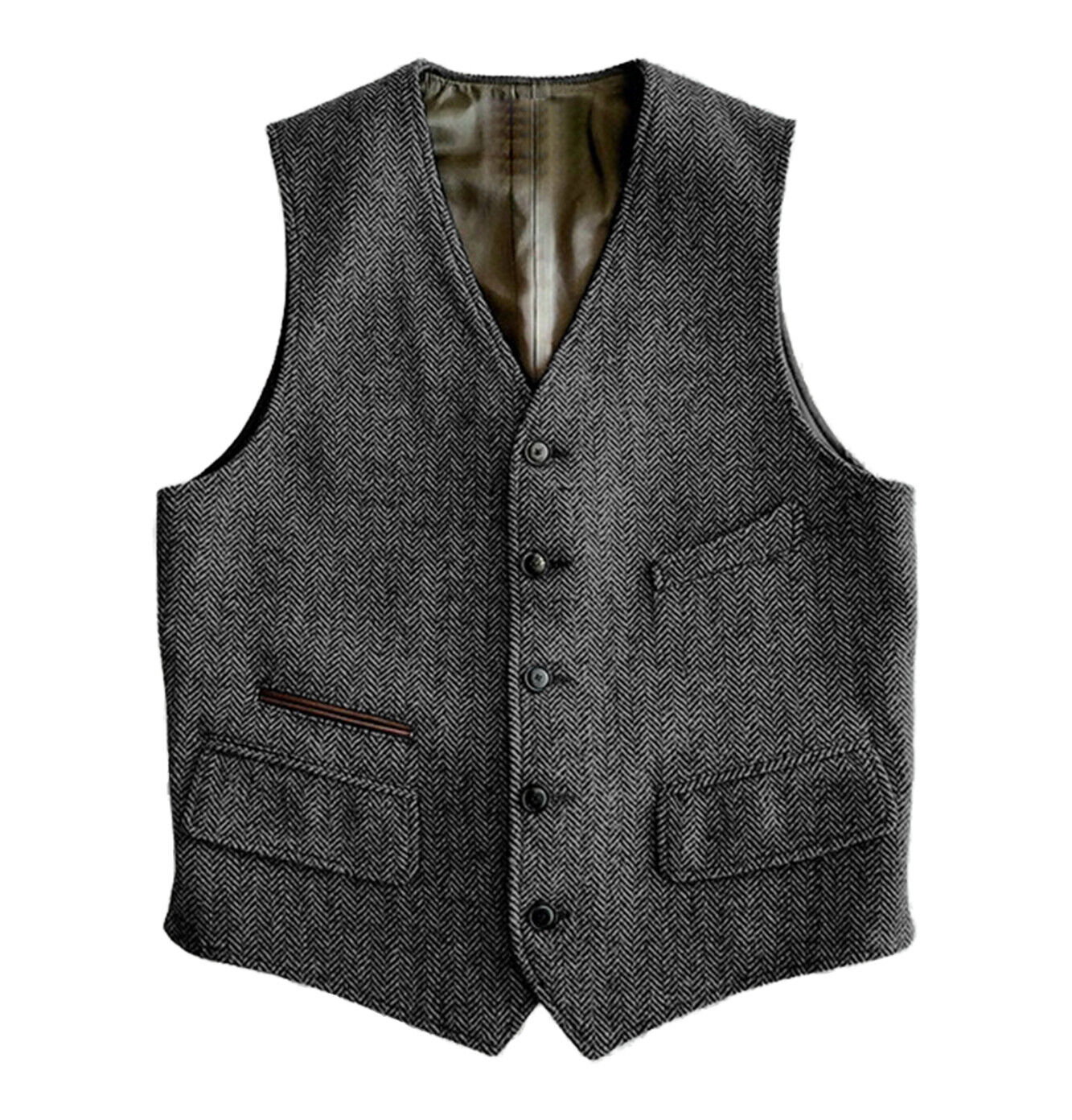 Mens Tweed Vest Vintage Western Cowboy Wool Herringbone Vests M Large XL XXL 3XL