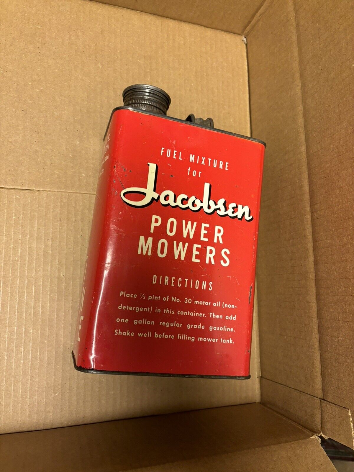 Vintage Jacobsen Fuel Gas Mixer Can for Power Mowers 1 Gallons & both lids