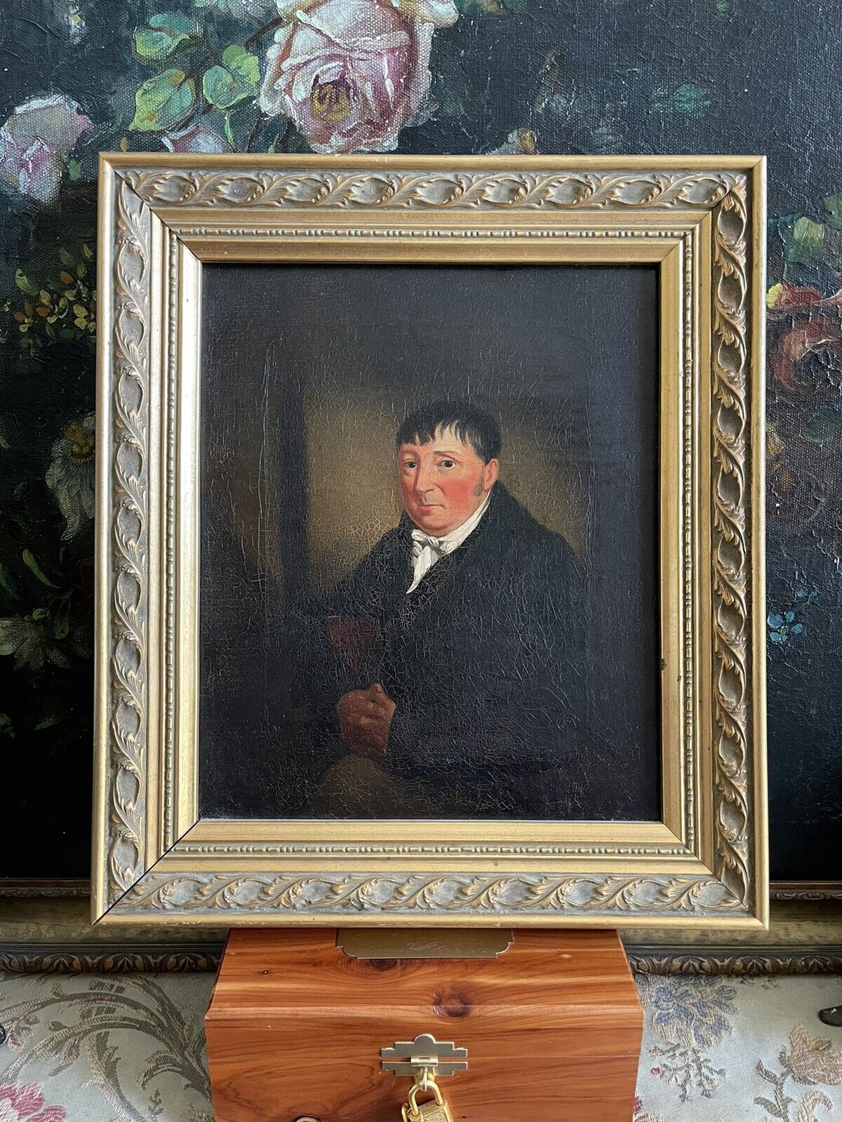 19thC Small English Antique Portrait Painting Of Gentleman