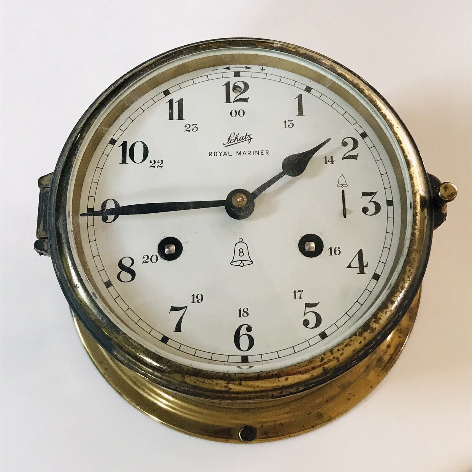Antique Brass Schatz Royal Mariner Nautical Clock No Key Alarm 7” Maritime