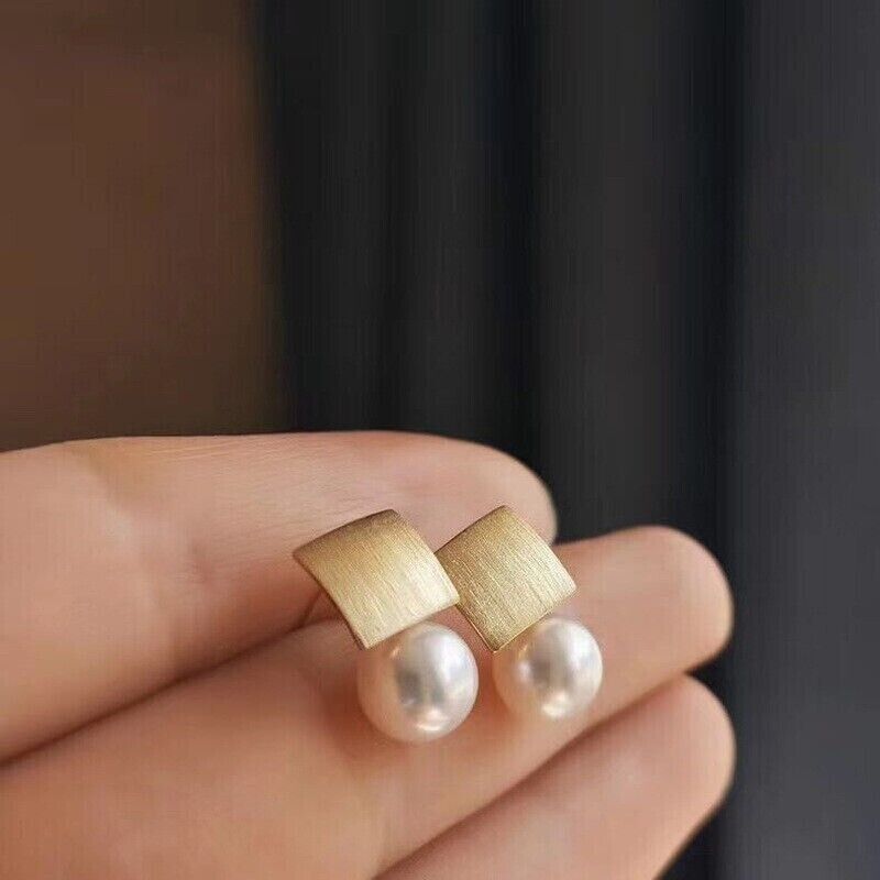 new AAAA++++ 9-10 mm Natural south sea Round White pearl earring 925s..