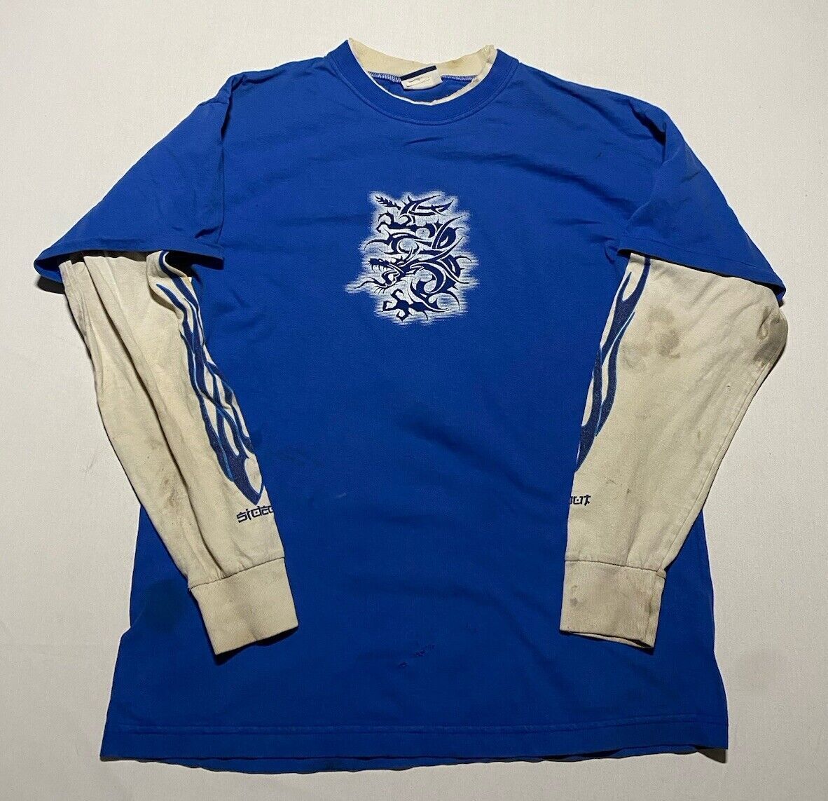Vintage Sideout Dragon Blue Adult Medium Layered Long Sleeve T-Shirt Y2k AJ9