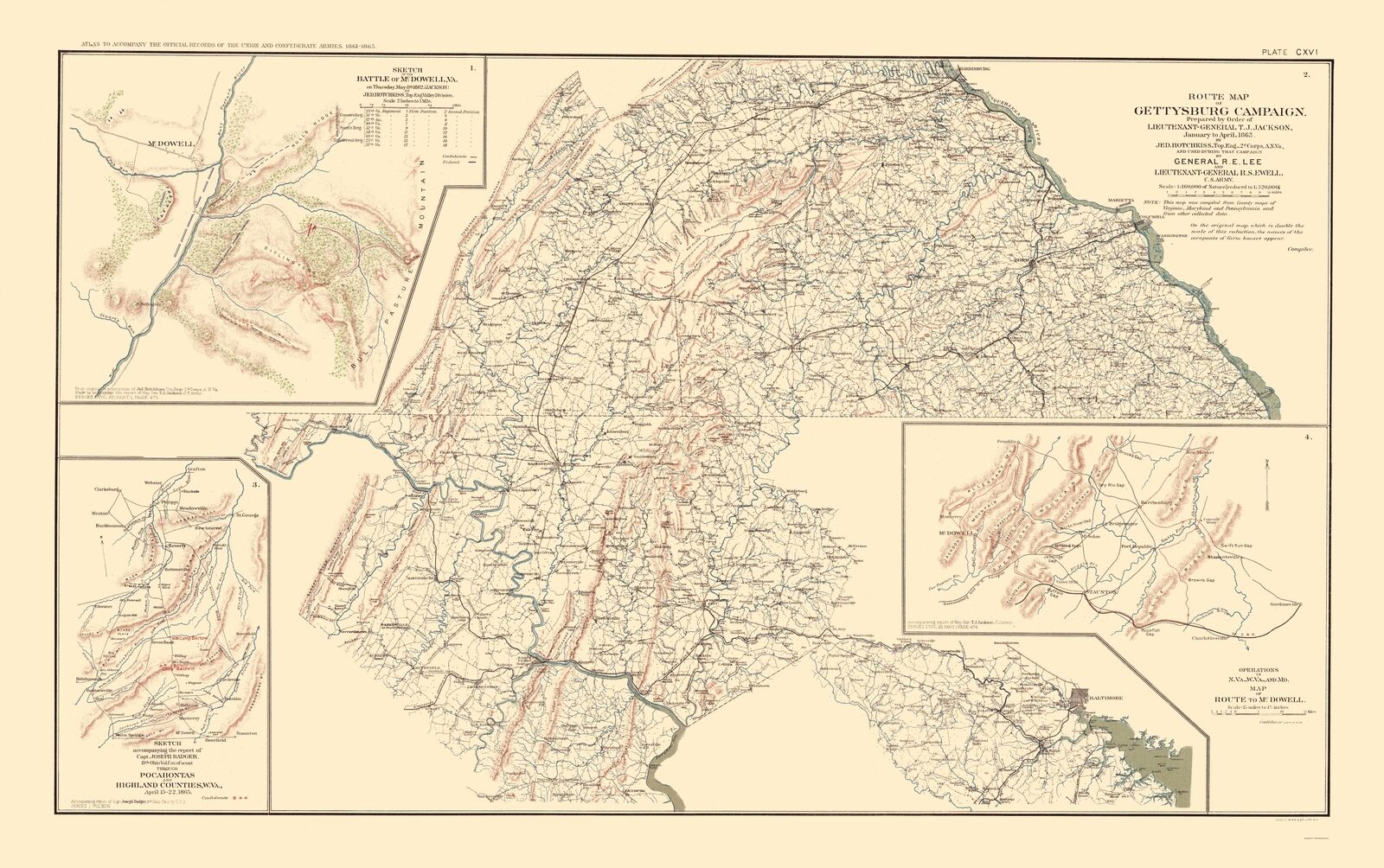 Civil War - Route Battle Scout Sketches  - Hotchkiss 1895 - 23.00 x 36.66