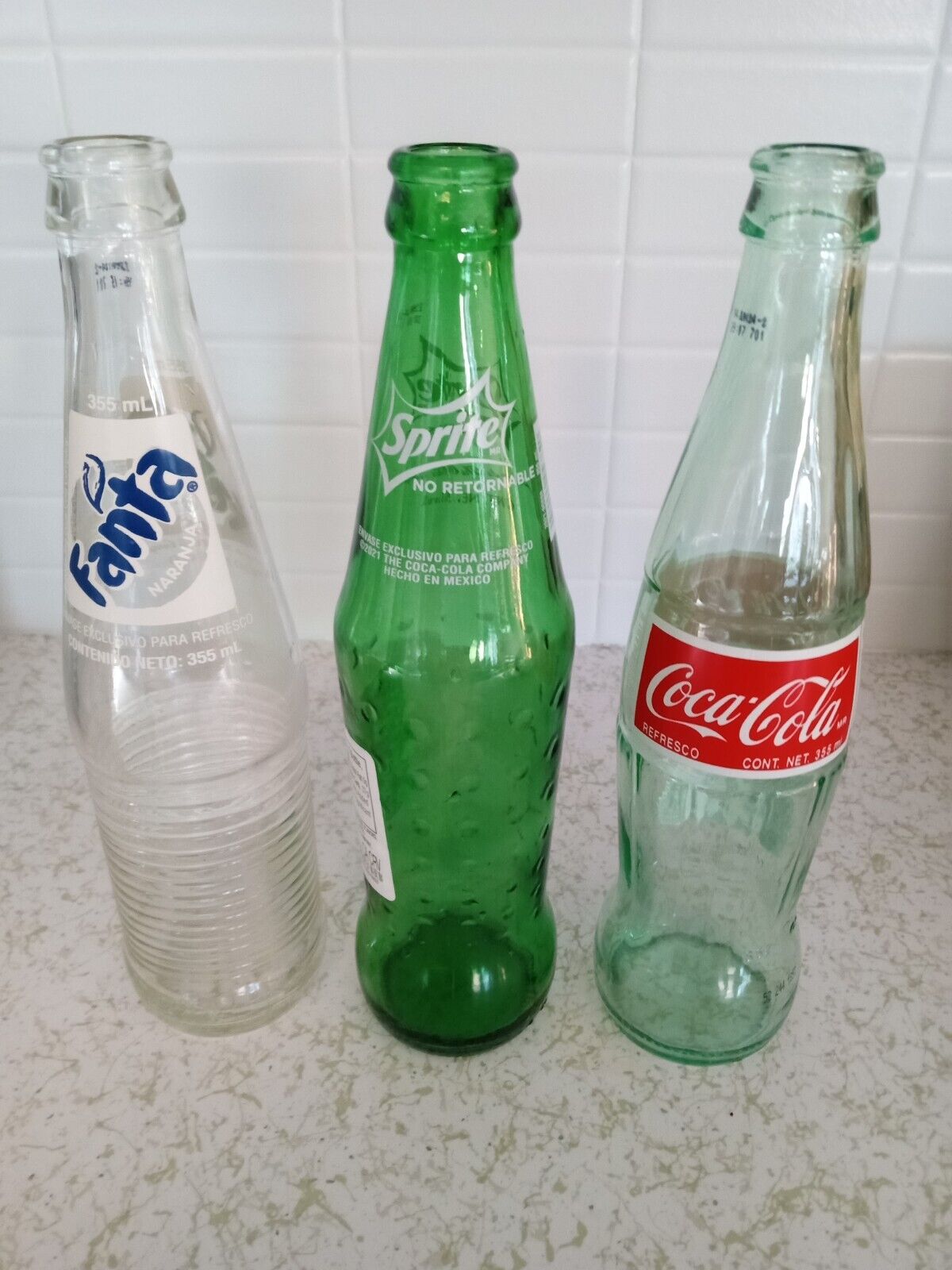 Empty Mexican Coca Cola Bottles, Coca-Cola, Sprite, Fanta, Cleaned. 335 ml.12oz.