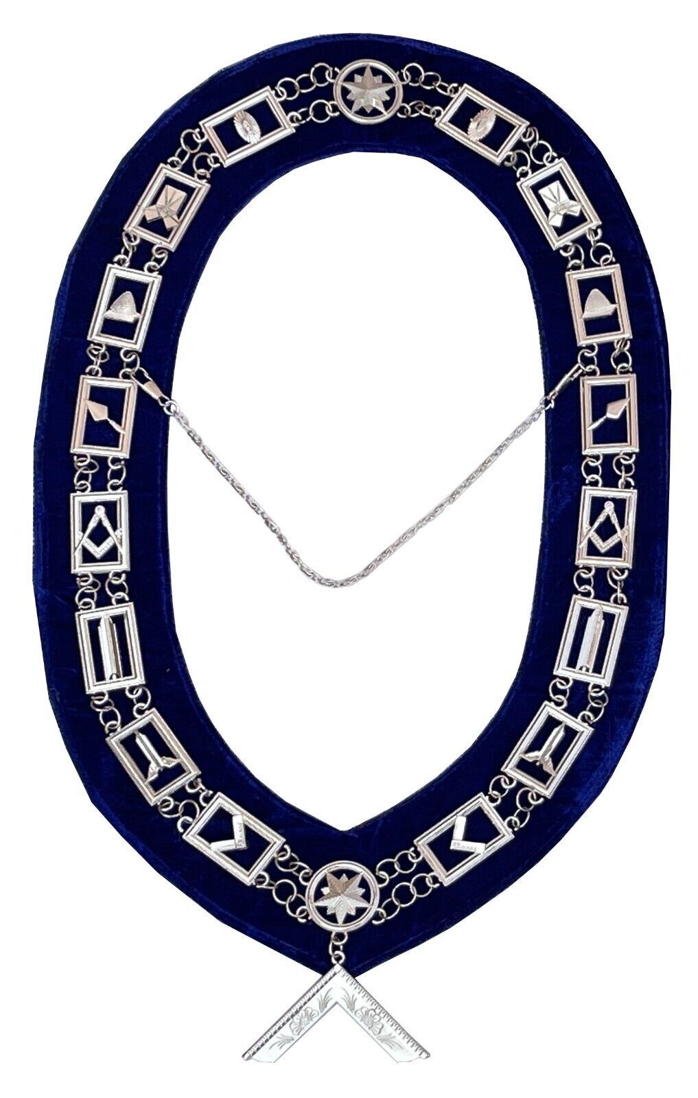 Masonic Master Masons Blue Lodge  Silver Collar Chain + Worshipful Master Jewel