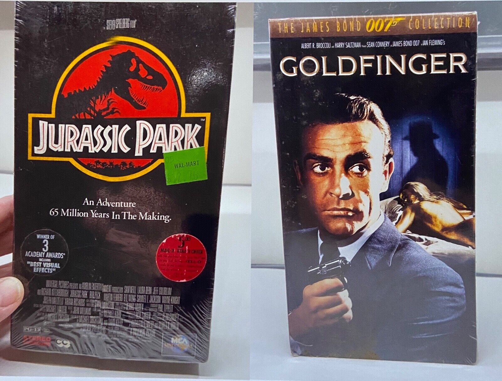 Jurassic Park & Goldfinger Vintage VHS, New Stock, Original Wrappers & Watermark