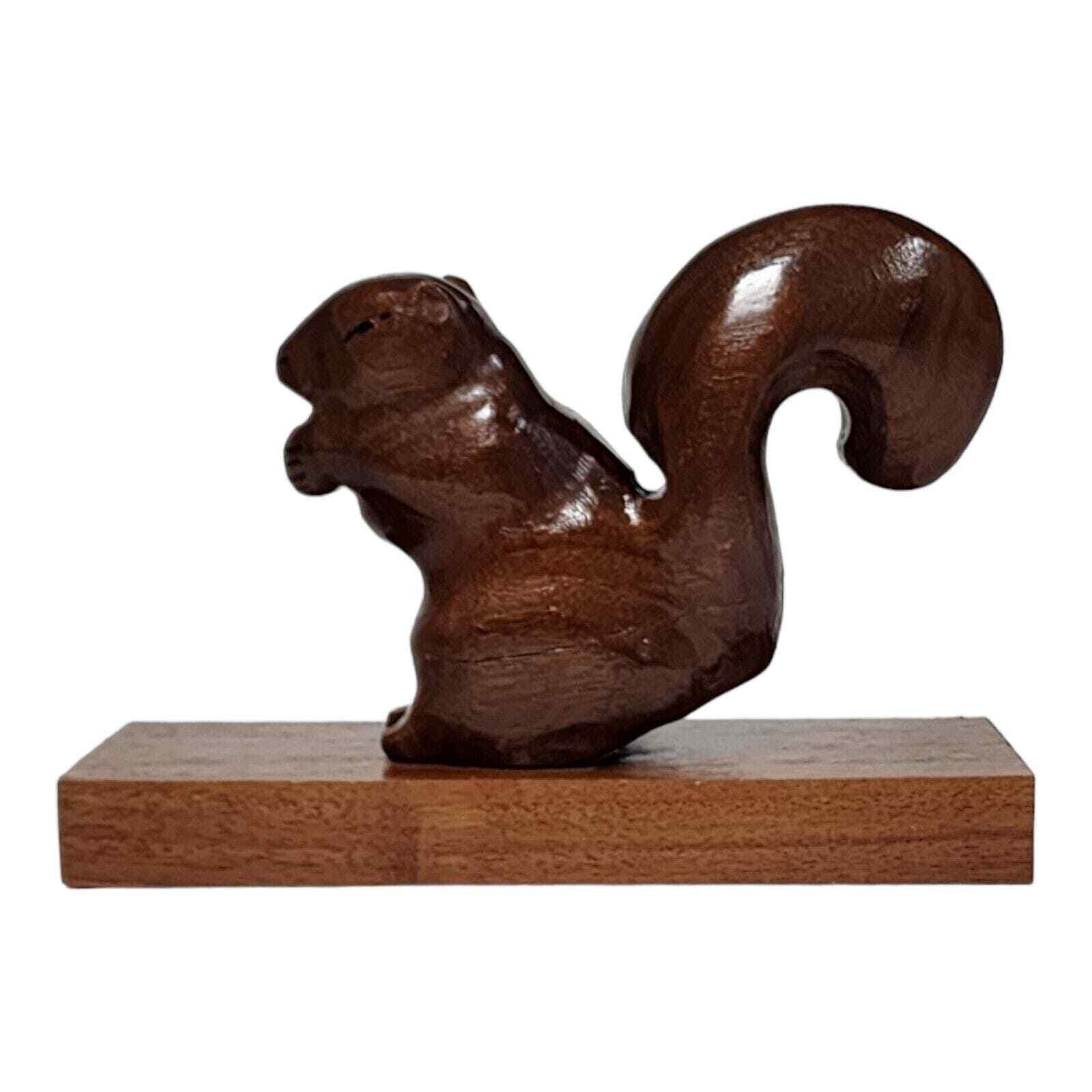 Rustic Hand Carved Squirrel Figurine Shelf Mantle Wood Carving Farmhouse Decor