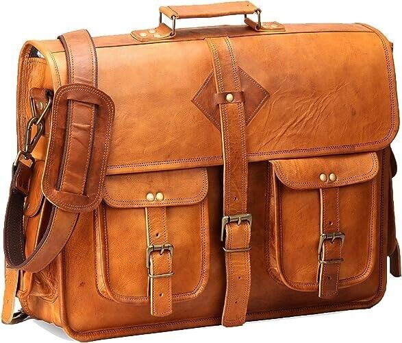 Men\'s Genuine Brown Vintage Leather Messenger Shoulder Laptop Bag Briefcase