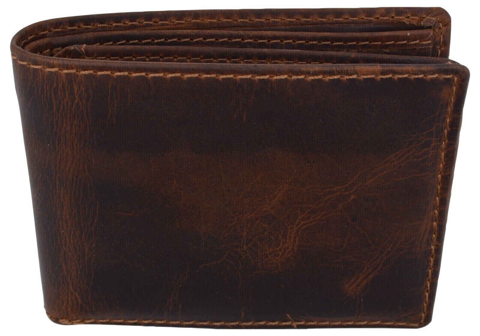 RFID Blocking Brown Vintage Leather Men\'s Bifold Center Flap Wallet