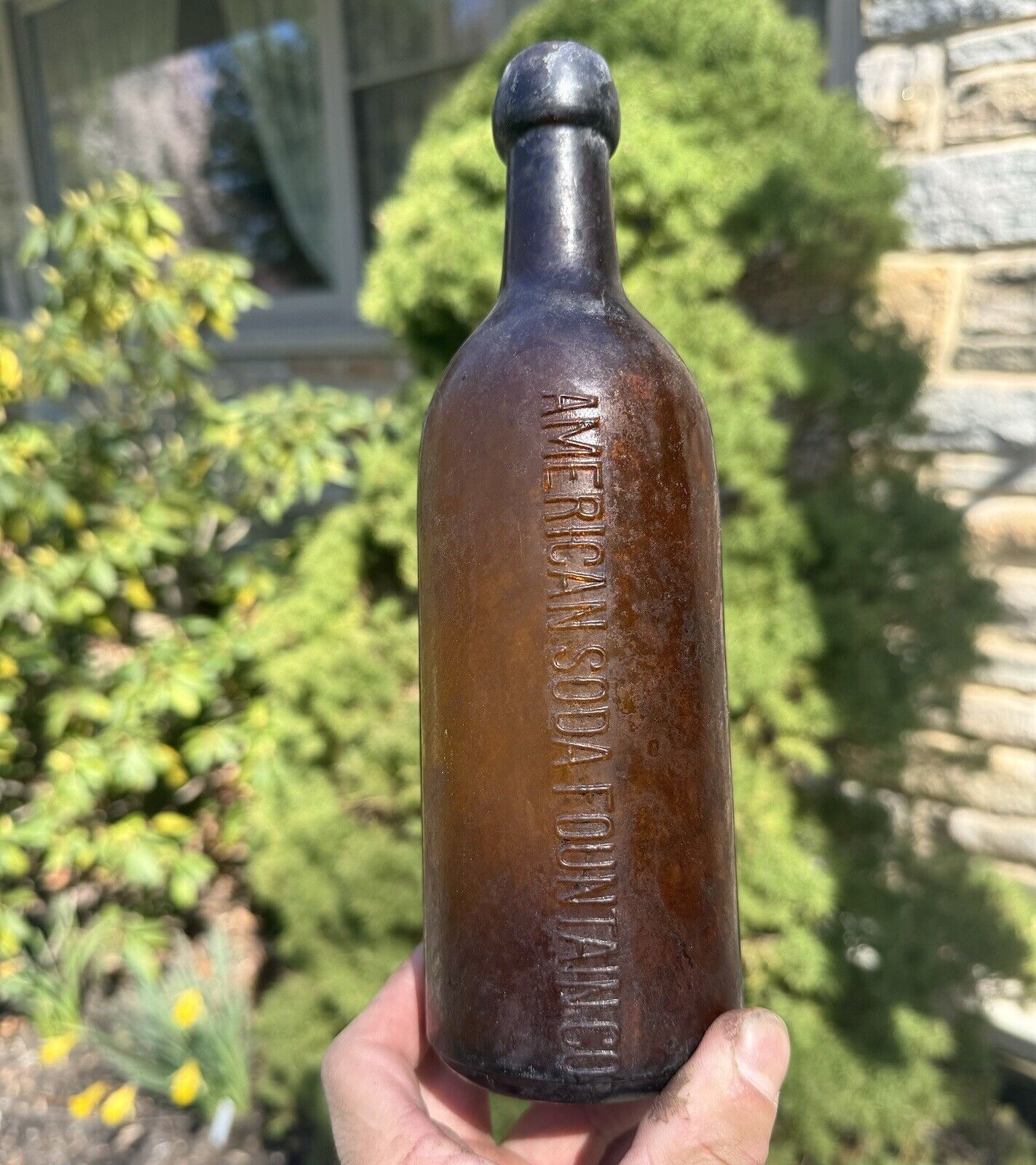 Blob Top Bottle American Soda Fountain Co Boston MA Amber Emb Ca 1890s Dug Nice