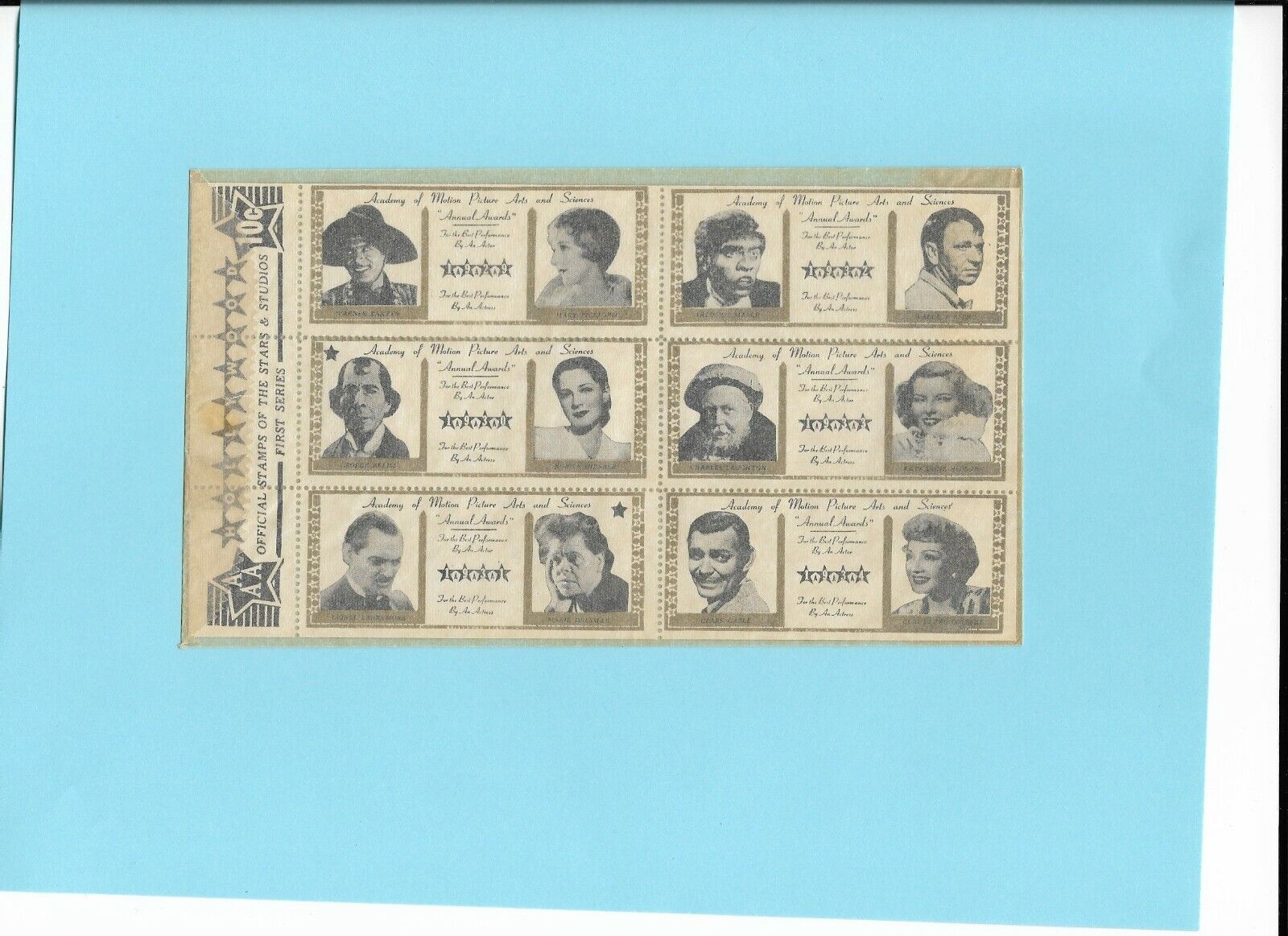 1947 Movie Star Stamps unopened envelope with Katharine Hepburn,Clark Gable