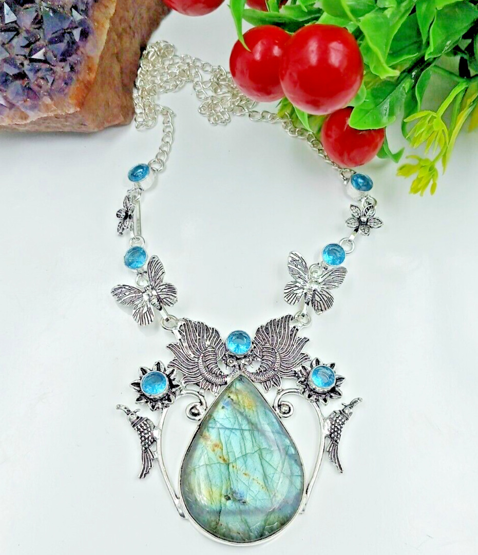 925 Sterling Silver Labradorite Topaz Gemstone Handmade Jewelry Necklace