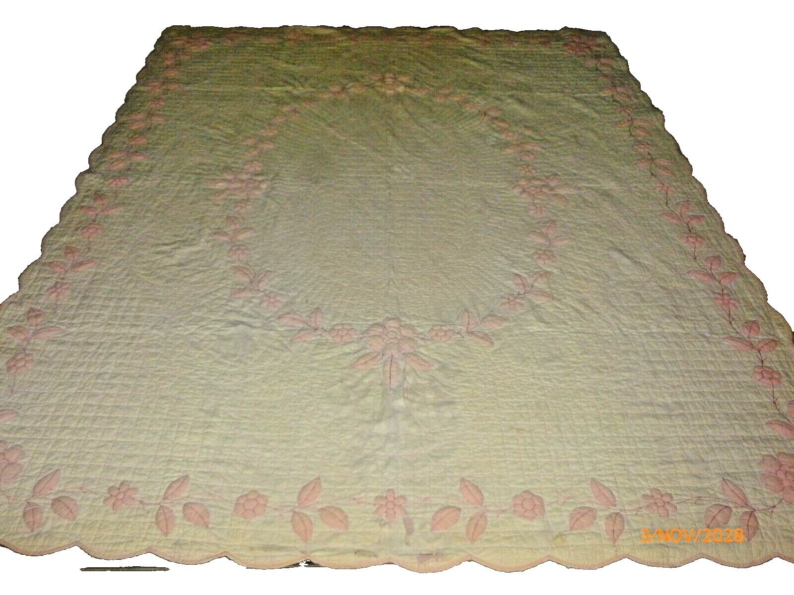 Antique Early Quilt Pink All Hand Stitched 74x88\