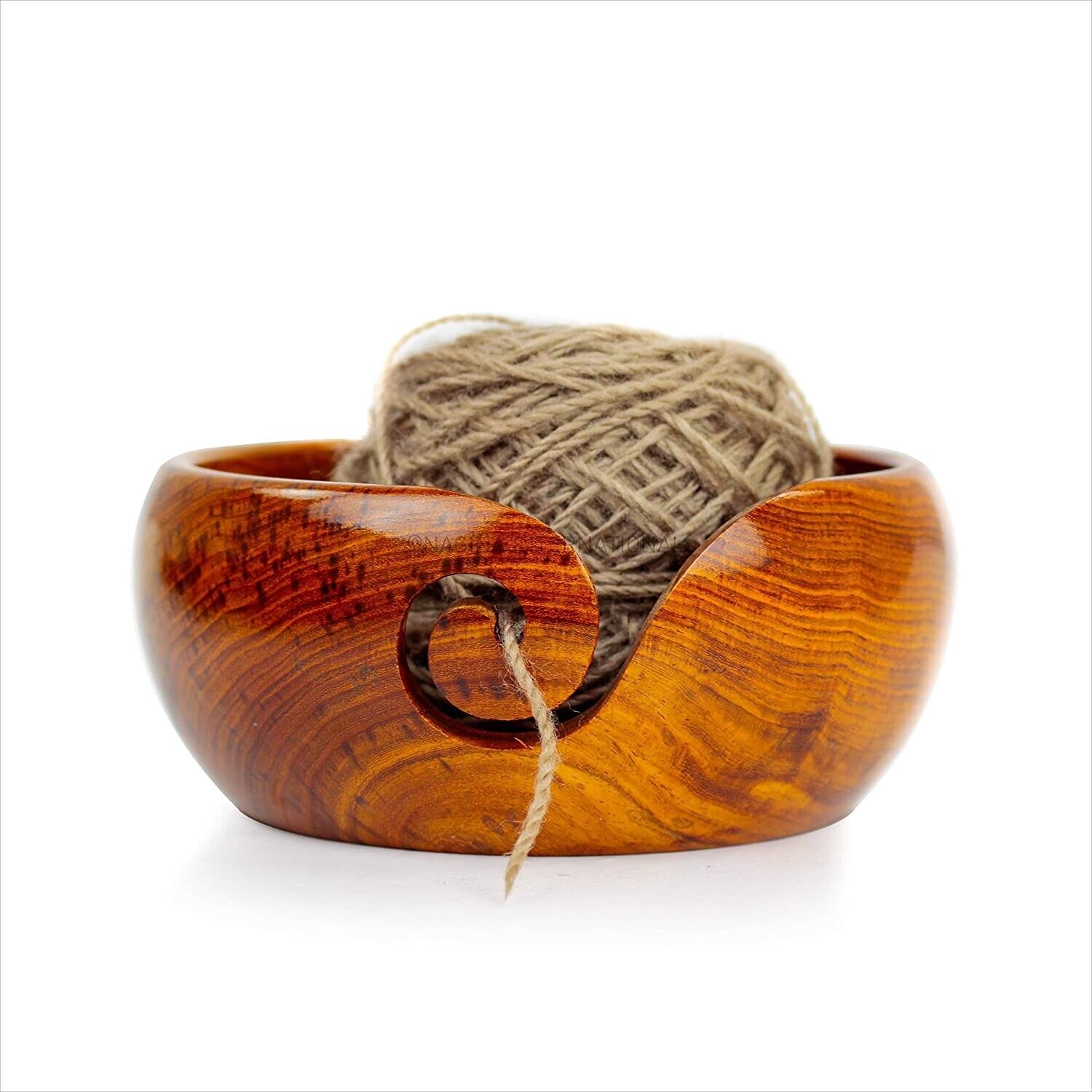 Handmade Wooden Yarn Bowl, Knitting Yarn Holder and Organizer - Perfect for Moth