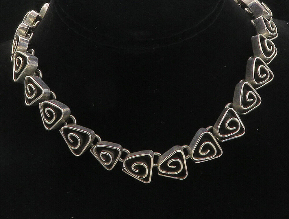 MEXICO 925 Sterling Silver - Vintage Triangle Spiral Link Chain Necklace- NE1594