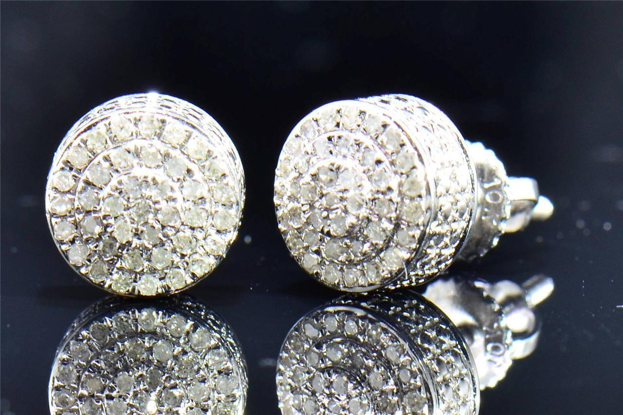 Men\'s Ladies 14K White Gold Round Natural Diamond Circle Studs Earrings 0.26 Ct.