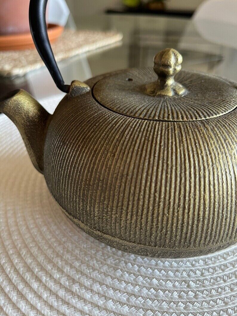antique Japanese Teapot, Cast Iron, With Strainer, Signed In Bottom