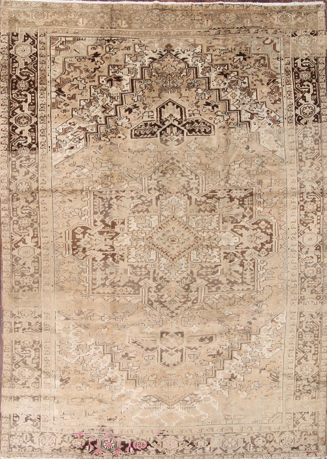Vintage Muted Geometric Heriiz Hand-made Traditional Wool Rug Area Carpet 10x13