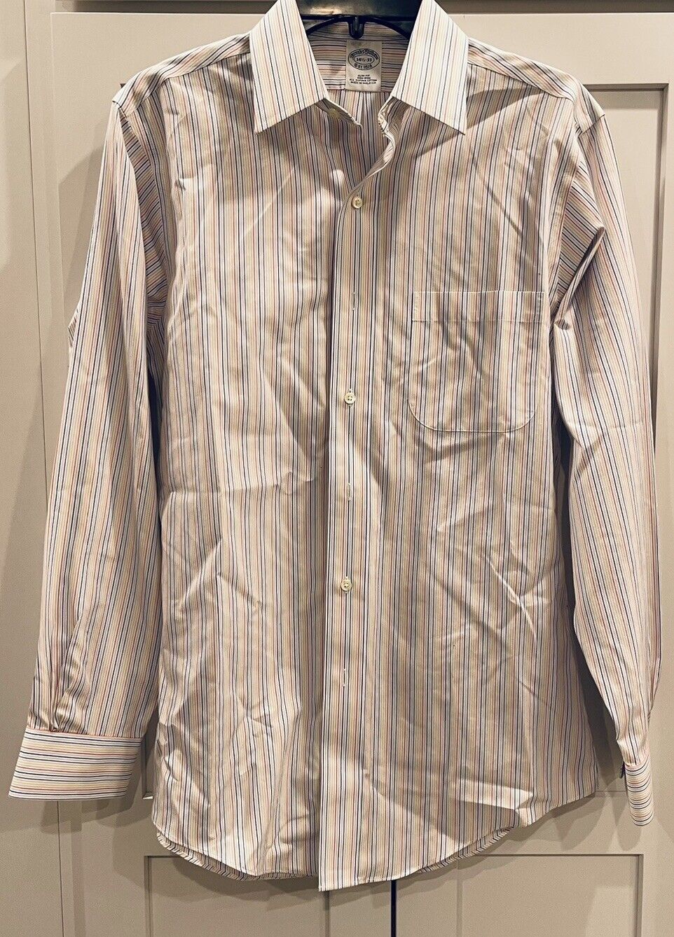 Vintage  Brooks Brothers Shirt Mens 14.5 33 Blue Striped Long Sleeve