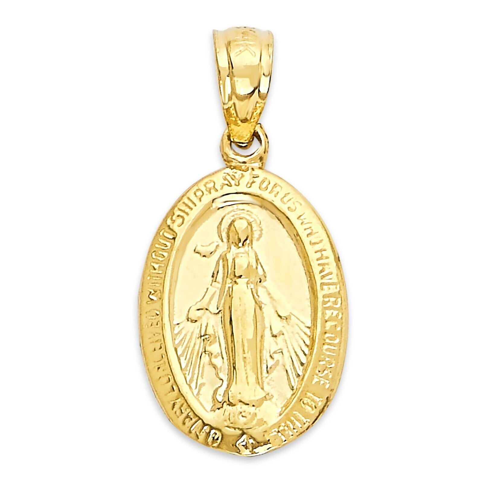Solid Gold Miraculous Medal Pendant in 10k or 14k, Guadalupe Pendant