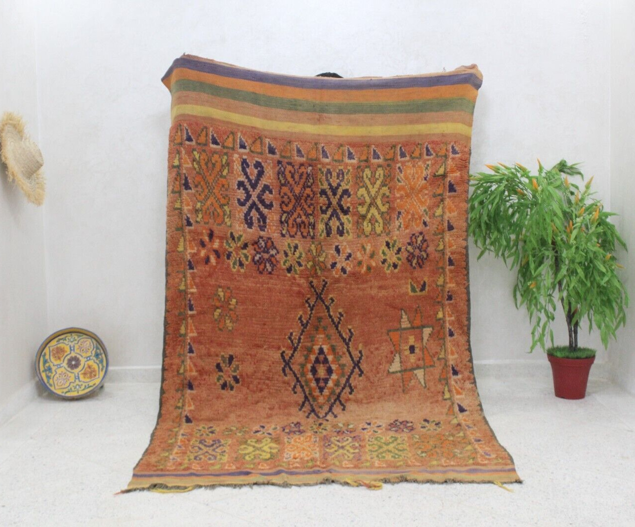 9x5 Vintage Handmade Wool  Beni Ourain Area Rug Moroccan Living Room